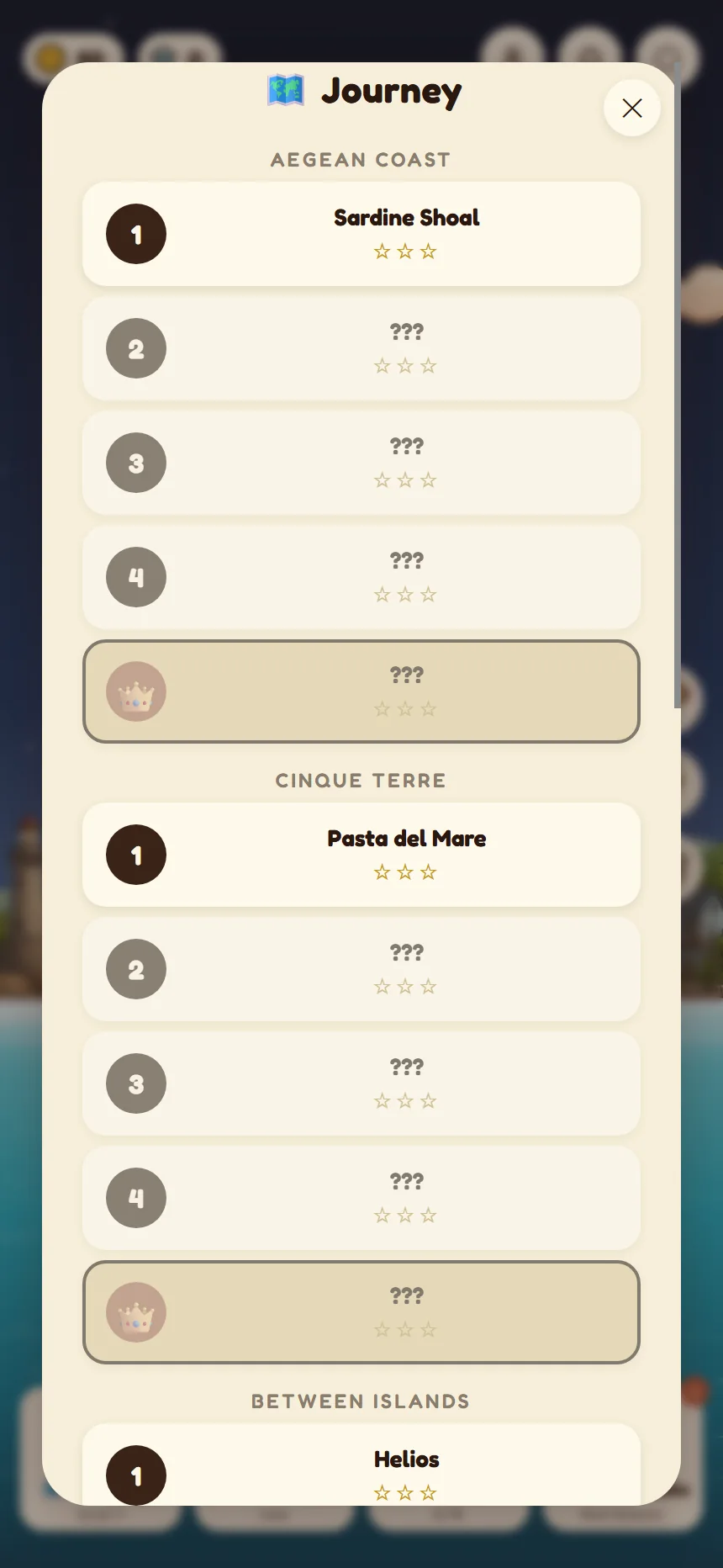 Harbor Hop voyage selection screen from the development build